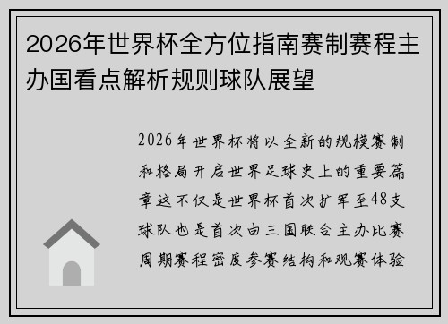2026年世界杯全方位指南赛制赛程主办国看点解析规则球队展望